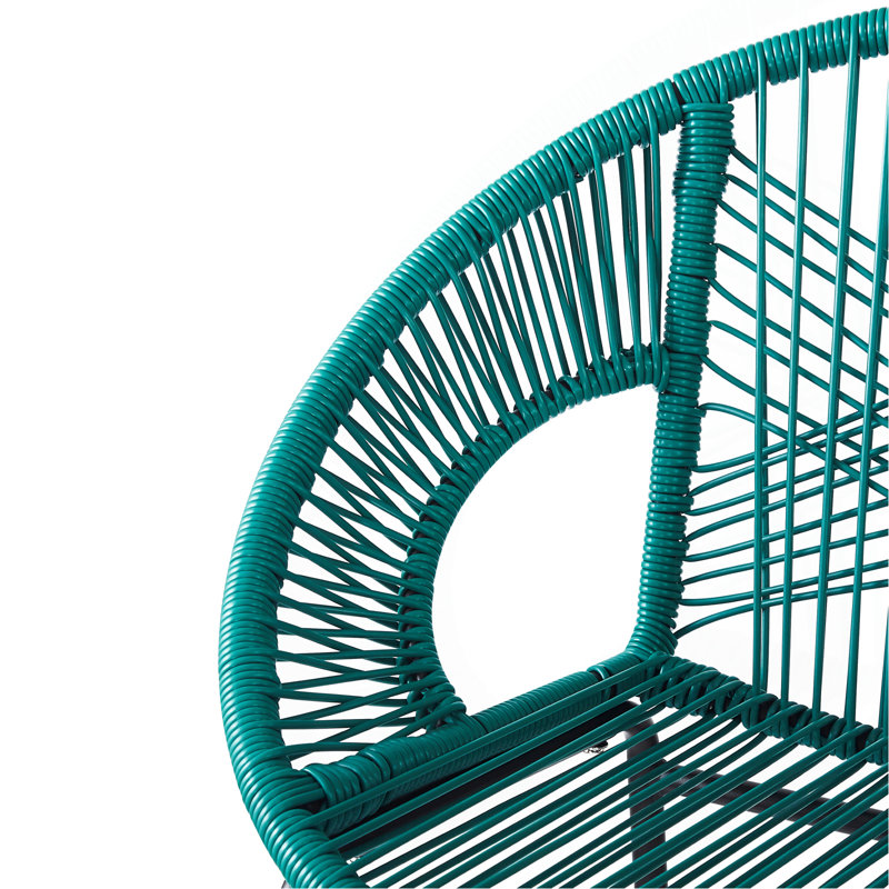 Tabouret de bar d'extérieur bleu sarcelle en faux osier, ensemble de 2