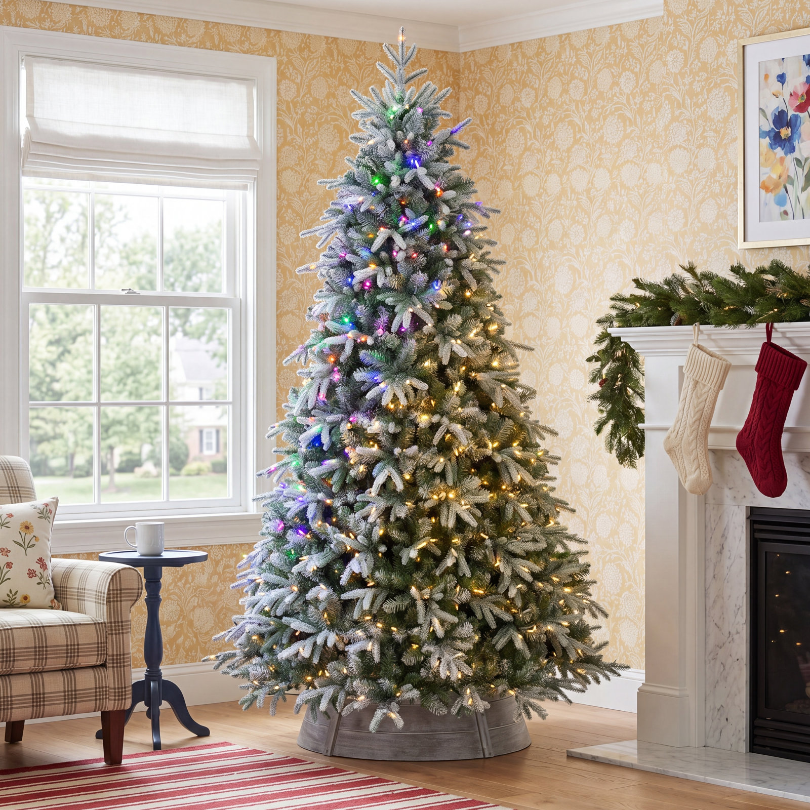Frosted Pre-Lit Spruce Christmas Tree, 9'