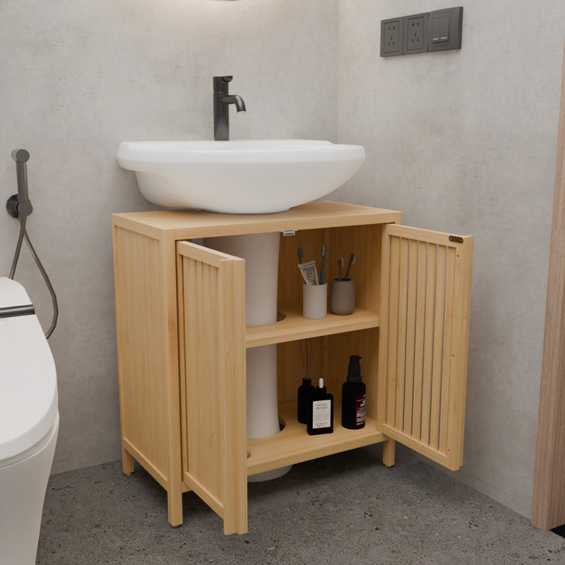 Armoire de lavabo grande capacité en bambou naturel