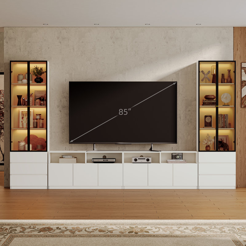 Meuble télé Crafton Modern, H 81,1 po x l 141,7 po x P 15,7 po, Blanc