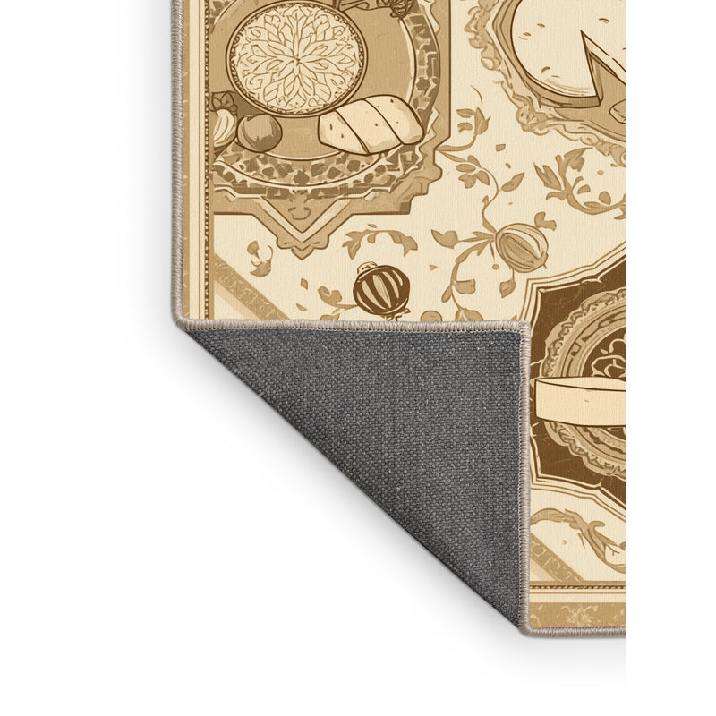 Tapis oriental moelleux moelleux en plateau oriental à motif de fromages beige - reliure beige, 4 x 2