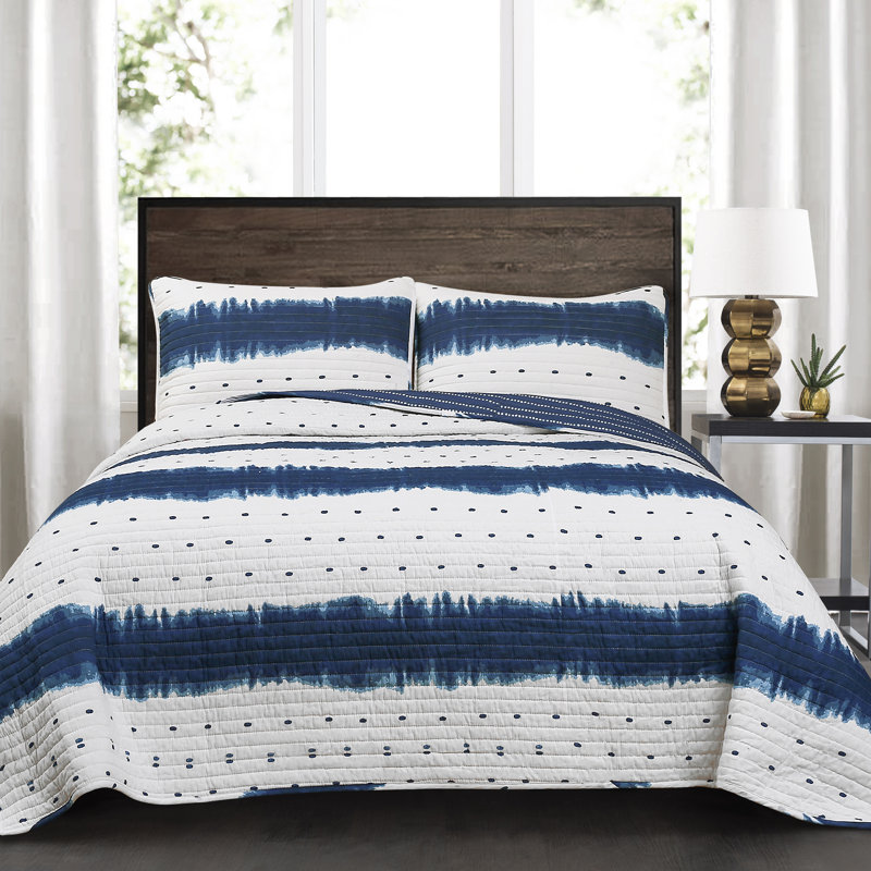 Jane Shibori Triangle Home Fashions Reversible Quilt Set, Queen Quilt + 2 Shams