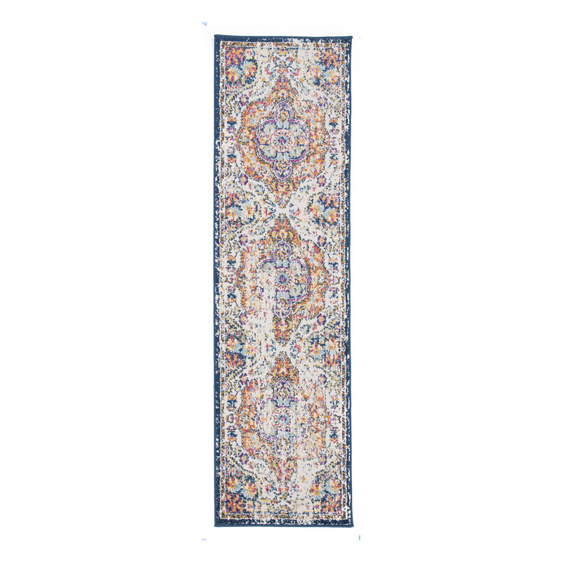 Beverly Oriental Orange/Blue/Cream Area Rug, Runner 2'7" x 10'