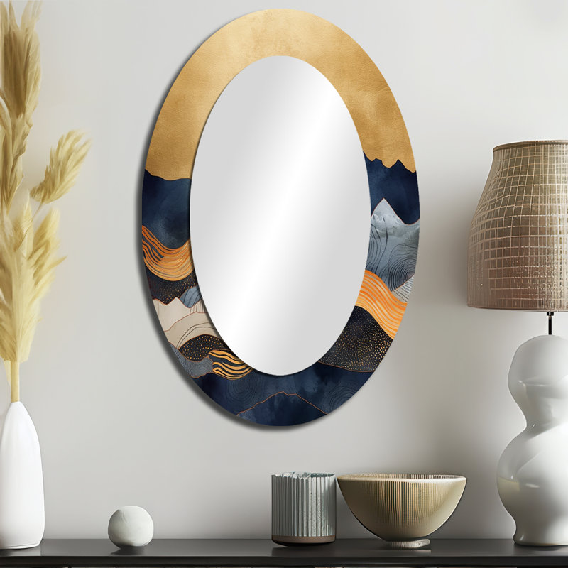 Abstrait montagnes - Grand miroir mural ovale sur métal, 36 po x 24 po