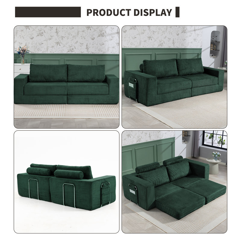 3 Seater Corduroy Sofa, Green