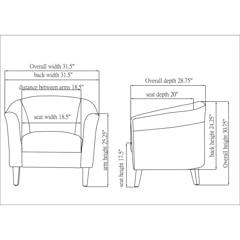 Chaise de réception l 31,5 po avec structure en bois, Noir, Cuir