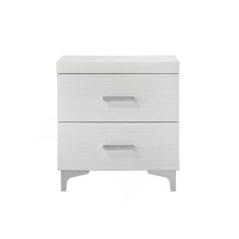 Table de chevet 2 tiroirs avec pieds en métal, blanc