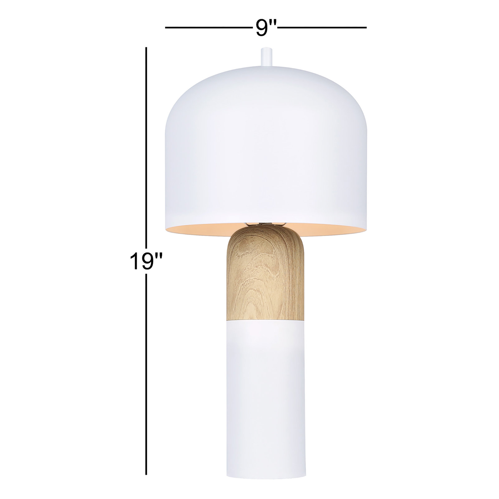 Rosalee 19 In. Matte White & Faux Wood Table Lamp With Matte White Metal Shade And Line Switch