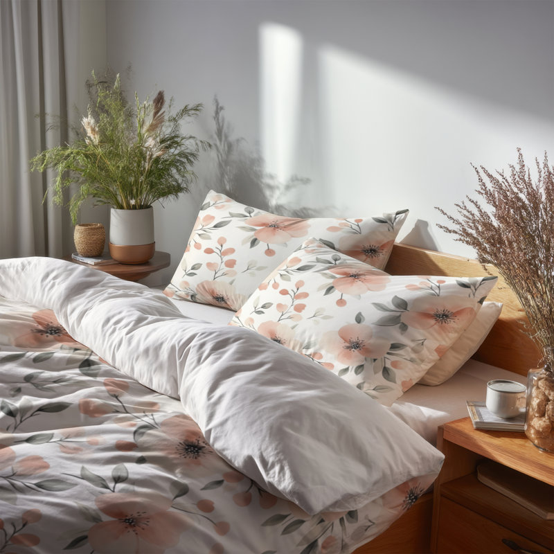 Ensemble de literie à motif floral 3 pièces - Ensemble de housse de couette et coussin décoratif Boho