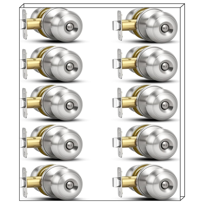 Boutons de porte verrouillables argentés en nickel brossé 10 pièces, serrures de porte intérieures sans clé d'intimité, quincaillerie réversible pour portes de salle de bain gauches et droites