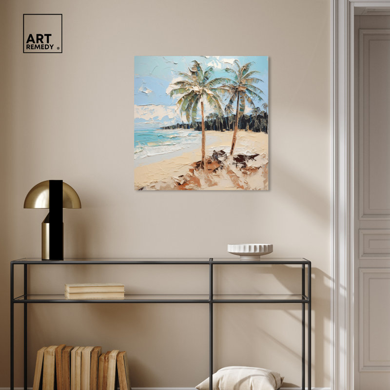 Beach Paradise Coastal Canvas Wall Art in Blue and Beige, 24" x 24"
