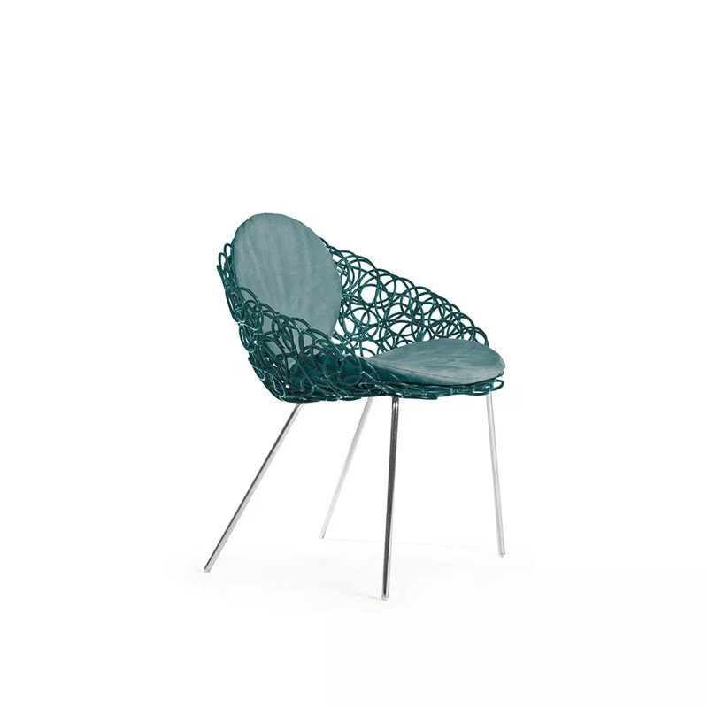 Noodle Upholstered Arm Chair, Aqua