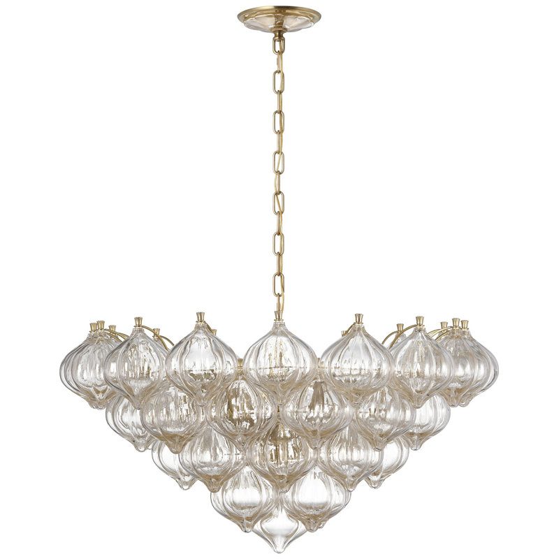 Julie Neill Caselli 36" Basket Chandelier with Clear Glass, Gold, Hand-Rubbed Antique Brass