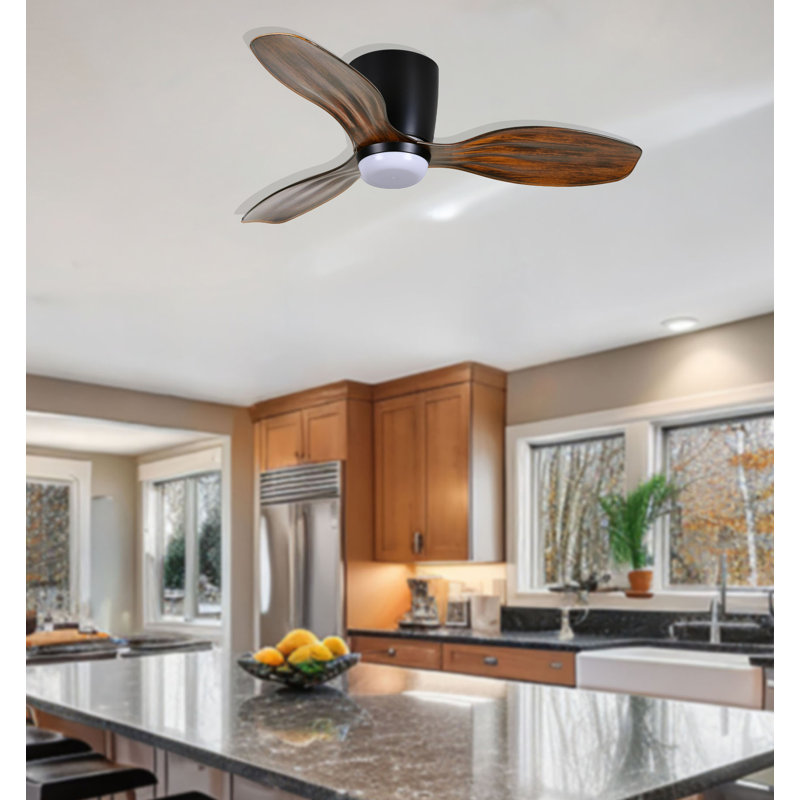 Ventiara 36" Led Flush Mount Indoor/outdoor Ceiling Fan, Black, Black