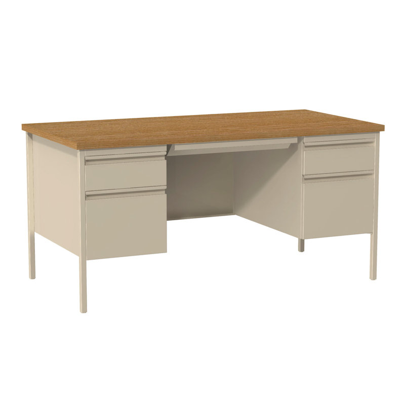 Steel Desk Pedestal, Black/Walnut, 29.5" H x 60" W x 30" D