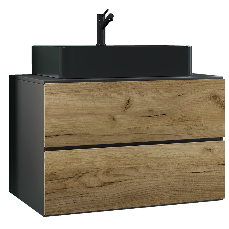 Reecie Bathroom Vanity with Basin, Black and Wood