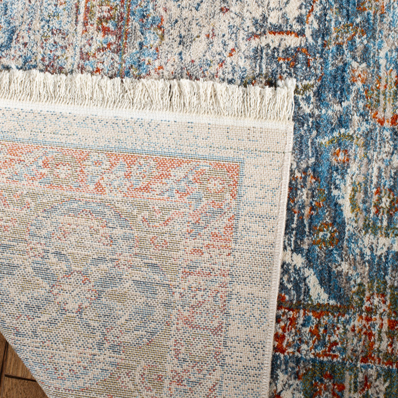 Tapis beige / bleu Presswood, Rectangle 5 pi x 7 pi 6 po