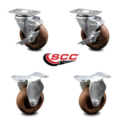 4 Piece Glass Filled Nylon Caster Set with 2 Brakes