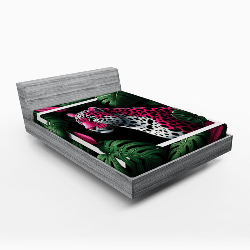 Drap-housse léopard Ambesonne_ Chat sauvage de la jungle abstraite_ Magenta et noir émeraude, Drap-housse de taille double