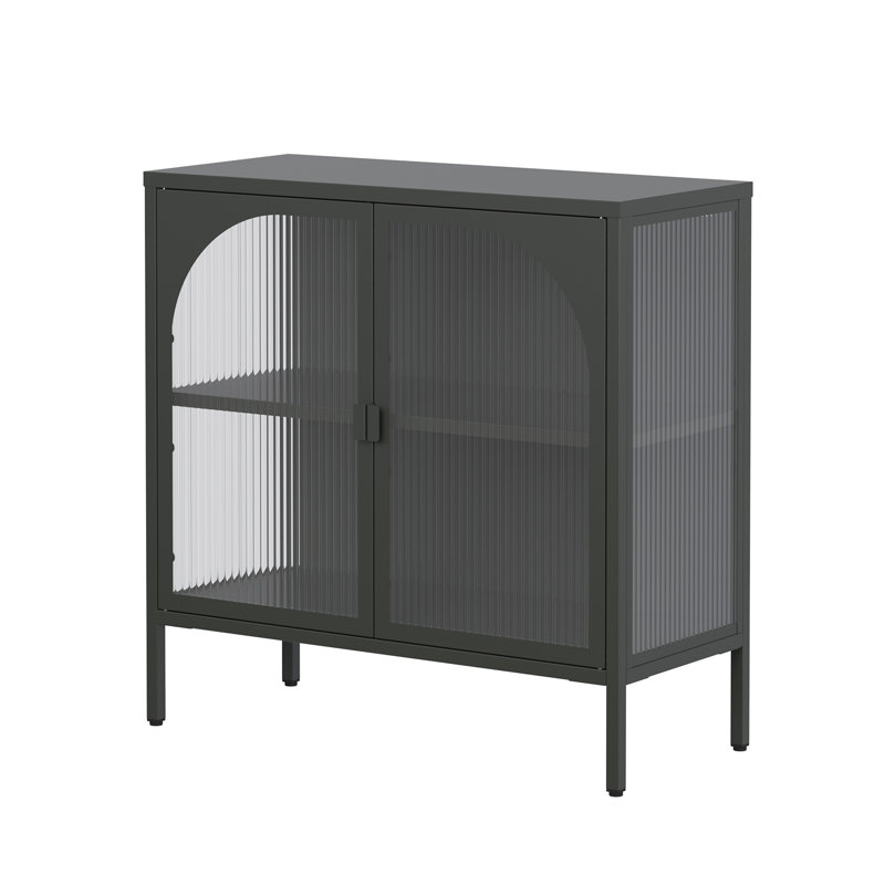 Benoît 31.56-inch Black Two Door Metal Sideboard with Fluted Clear Doors