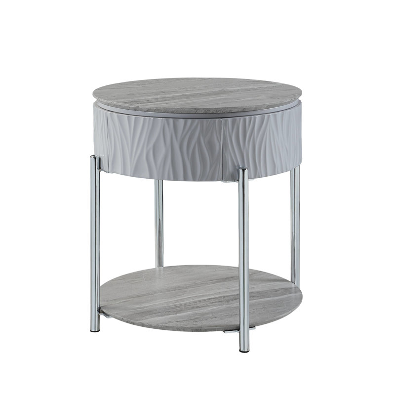 Table de bout grise très brillante avec - style élégant, construction, bois composite, plateau de table de 15 mm d'épaisseur, limite de poids de 70 lb, tiroir de rangement pratique