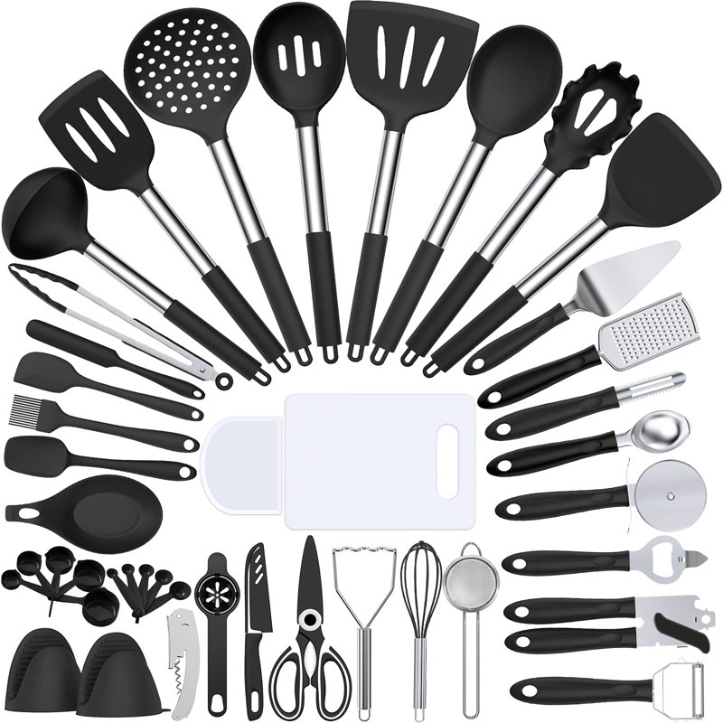 Ensemble d'ustensiles de cuisine, ensemble de 43 ustensiles de cuisine résistants à la chaleur Umite Chef - poignée en acier inoxydable - outils de spatule de cuisine pour batterie de cuisine antiadhésive