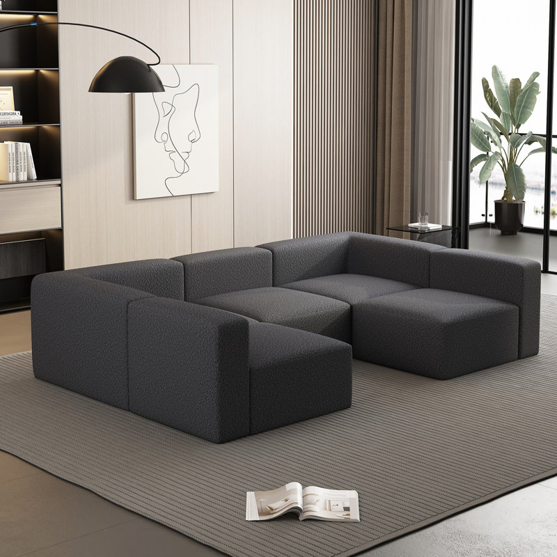 Boneless Modular Sectional Sofa Sleeper Couch, Dark Gray Boucle
