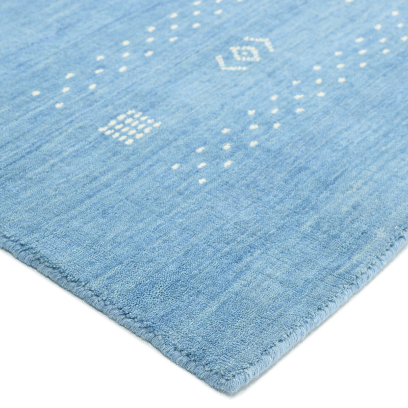 Simi Hand Knotted Cotton/Wool Southwestern Area Rug, Blue, Rectangle 8' x 10'