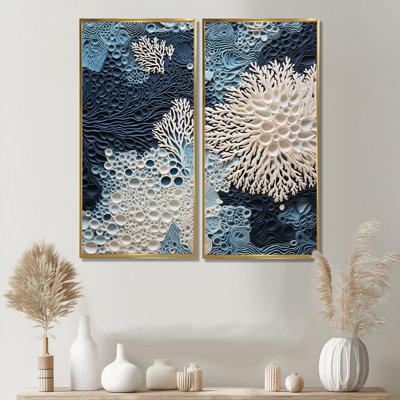 Collage sous l'eau et coraux bleus et blancs - Grandes impressions sur toile 2 pièces