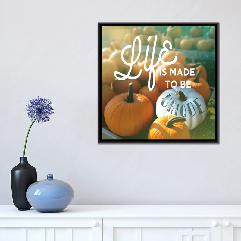 « life is unique », art textuel sur toile tendue, H 18 po x l 18 po x P 1,5 po, Toile encadrée noire, Pas de tapis