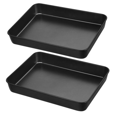 Rectangle Cake Pan, Non-Stick Baking Pan for Oven, Stainless Steel Lasagna Brownies Casseroles Cakes Bakeware, Oven Safe, Set of 2, (Black)