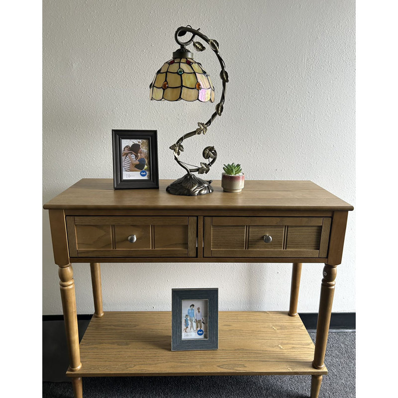 Simonson Tiffany Table Lamp Gold Stained Glass Iron Metal Leaves LED Bulb Included 11"W*8"D*21"H