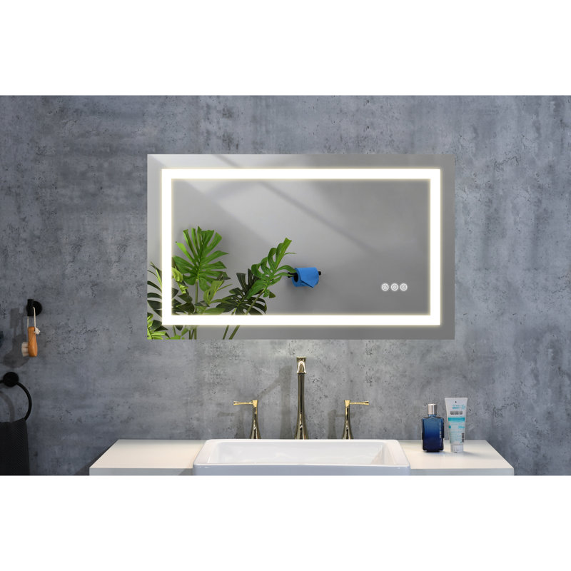 Grand miroir de salle de bain à brouillard avec DEL: à intensité variable, 3 couleurs et mémoire à DEL à intensité variable