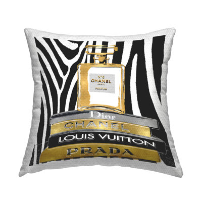 Stupell Industries Glam Fragrance Fashion Book Stack Black Zebra Print Outdoor Printed Pillow by Madeline Blake