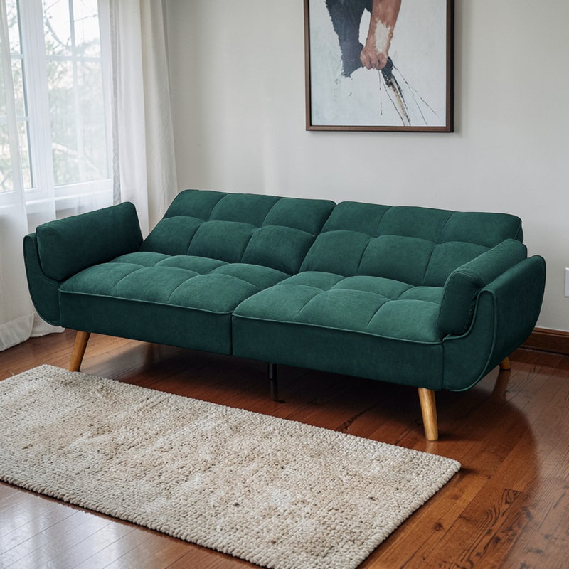 Edriel 75.39" Futons Upholstered Convertible Sofa, Green
