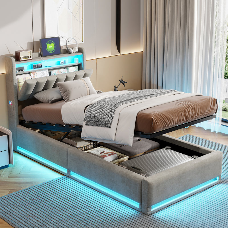 Upholstered Ottoman Storage Bed, European Single (90 x 200 cm), Grey