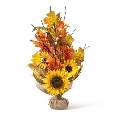 Silk Maple Leaves Beautiful Bouquet Of Sunflowers Frosted Pine Cones And  Orange Candle On Tabletop With Dark Background Stock Photo - Download Image  Now - iStock