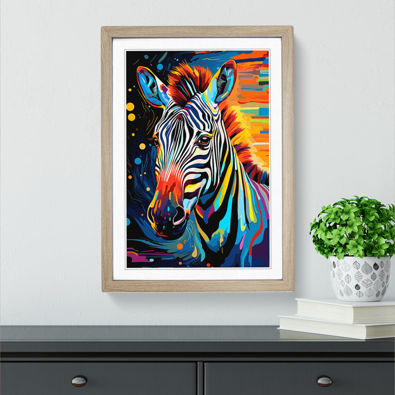 XYZ-FRM-V1223-1730 Zebra Futurism - Single Picture Frame Print on Wood, 46cm H x 34cm W x 2cm D, Oak