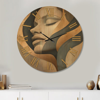 Golden Repose Portrait - Glam Wood Wall Clock