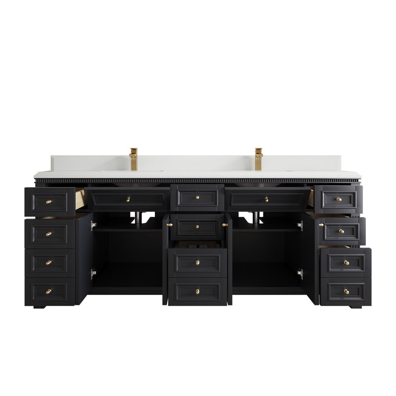 Boîte de rangement de 84 po Jenniferlynn X P 22 po Meuble-lavabo double en D avec quartz blanc Cove Edge