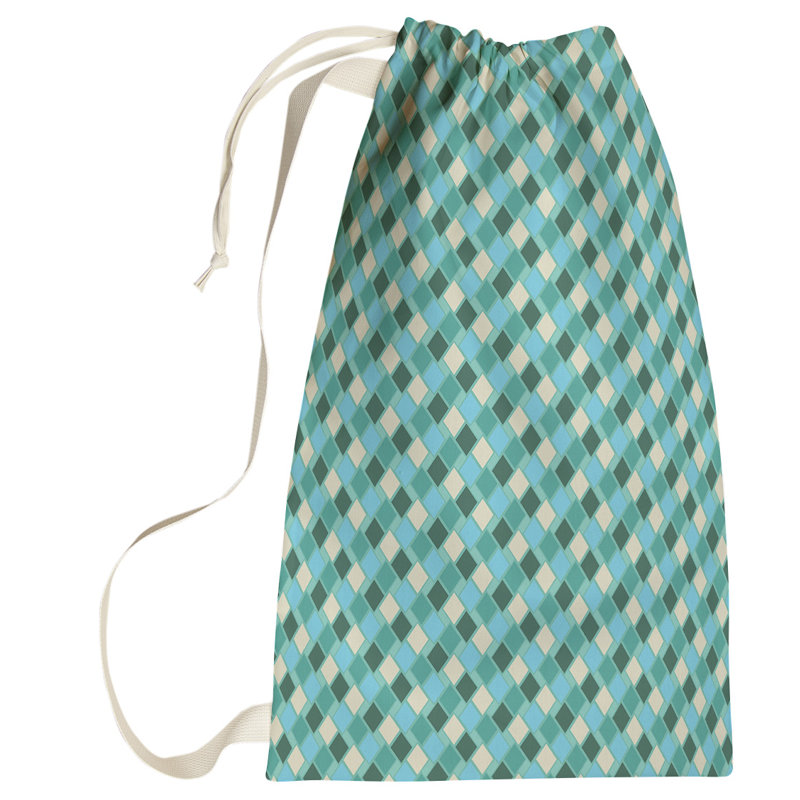 Sac à linge rétro diamants, Grand (H 76,5 po x l 29,5 po x P 1,5 po), Vert / Sarcelle