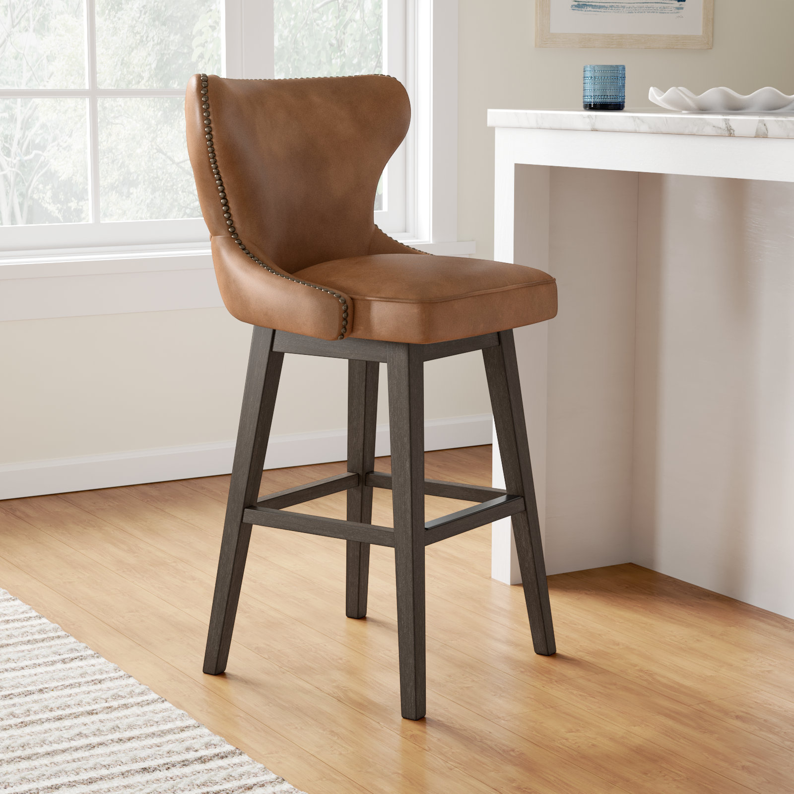 Caraline Swivel Bar and Counter Stool, Wax Elephant, Bar Stool (30" Seat Height)