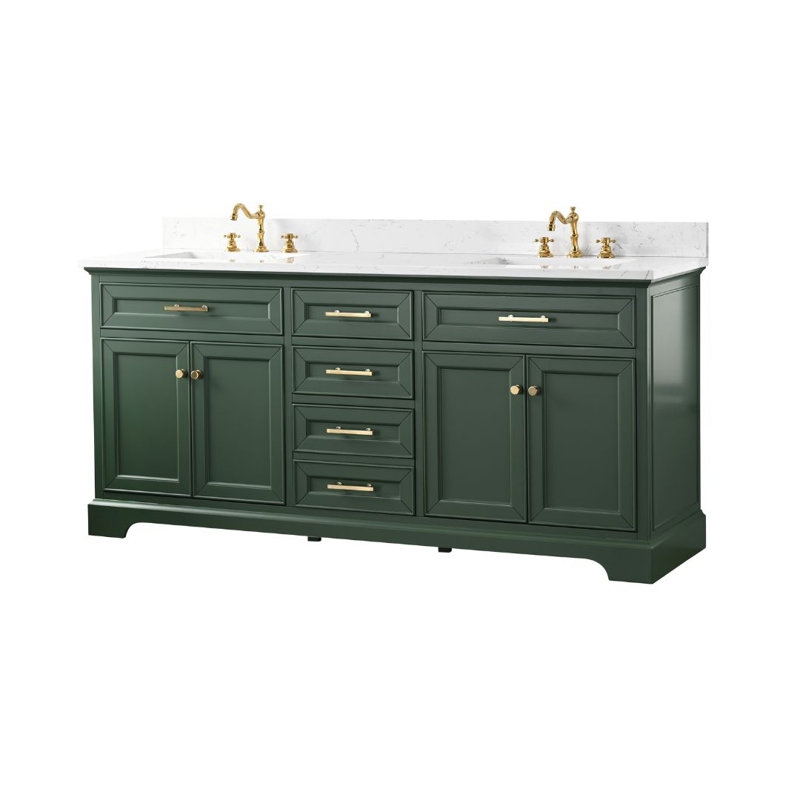 Thompson 72" W Double Bathroom Vanity, Evergreen/Brushed Gold