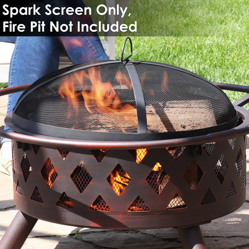 22-Inch Black Steel Mesh Fire Pit Spark Screen with Handle