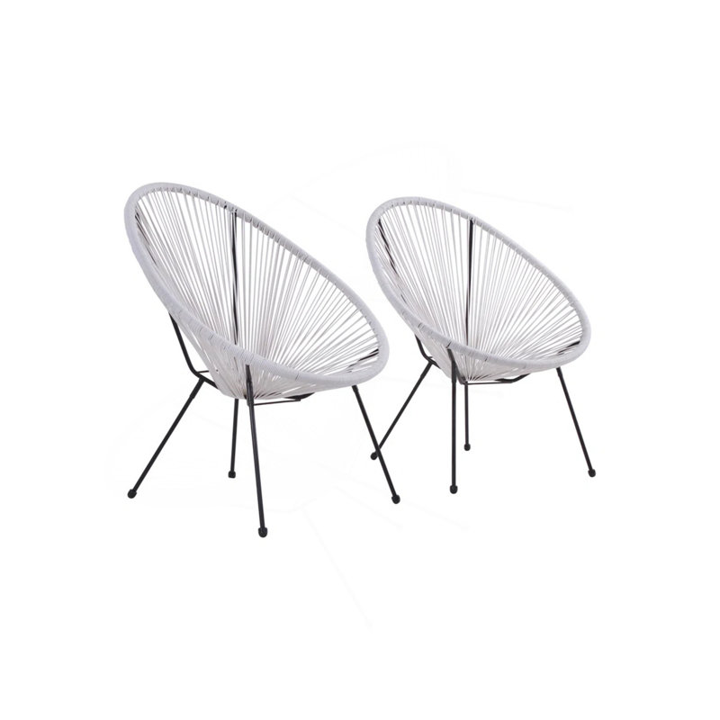 Ensemble de 2 chaises à cordes modernes en forme d'œuf avec structure en acier thermolaqué pour une utilisation intérieure et extérieure, alliant confort et durabilité