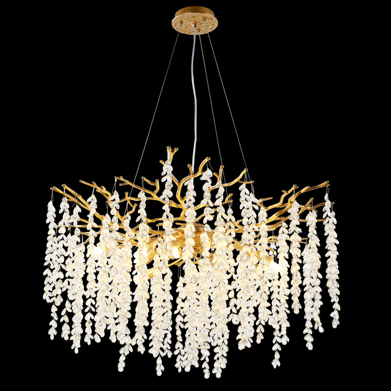 Michelli 31.5" Modern Crystal Tree Branch Black/Gold Chandelier for Living Room, Gold