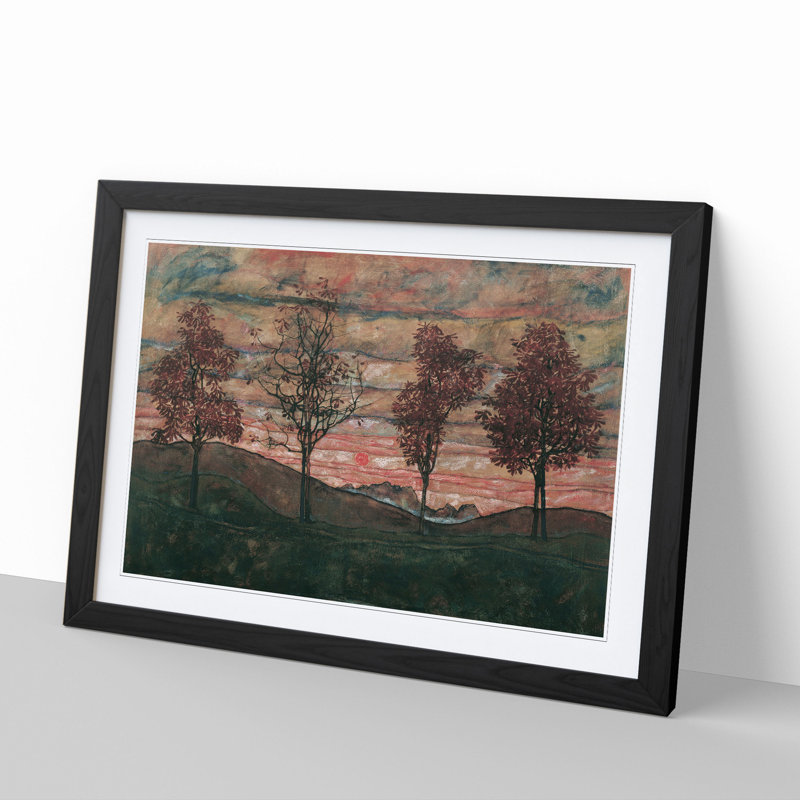 Four Trees by Egon Schiele - Framed Print, 48cm H x 65cm W x 2cm D, Black Framed