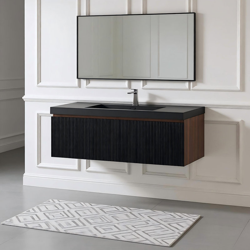 Ensemble de meuble-lavabo mural 42 po avec lavabo à fermeture en douceur et lavabo à quartz Quartz
