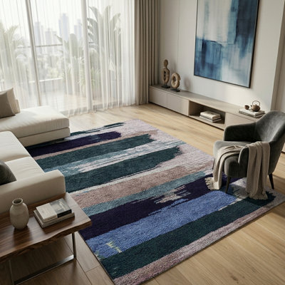 Premium Quality Abstract Multicolor Hand Knotted Silk Rectangle Indoor Area Rugs