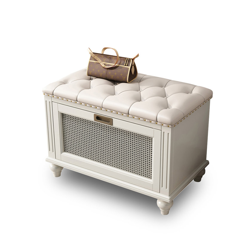 Banc rembourré blanc en bois massif, H 19,69 po x l 26,77 po x P 14,96 po